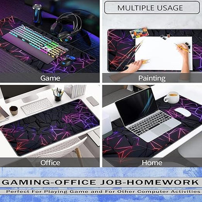 Multifunctional desk mat used for gaming, painting, office work, and homework on a computer desk.