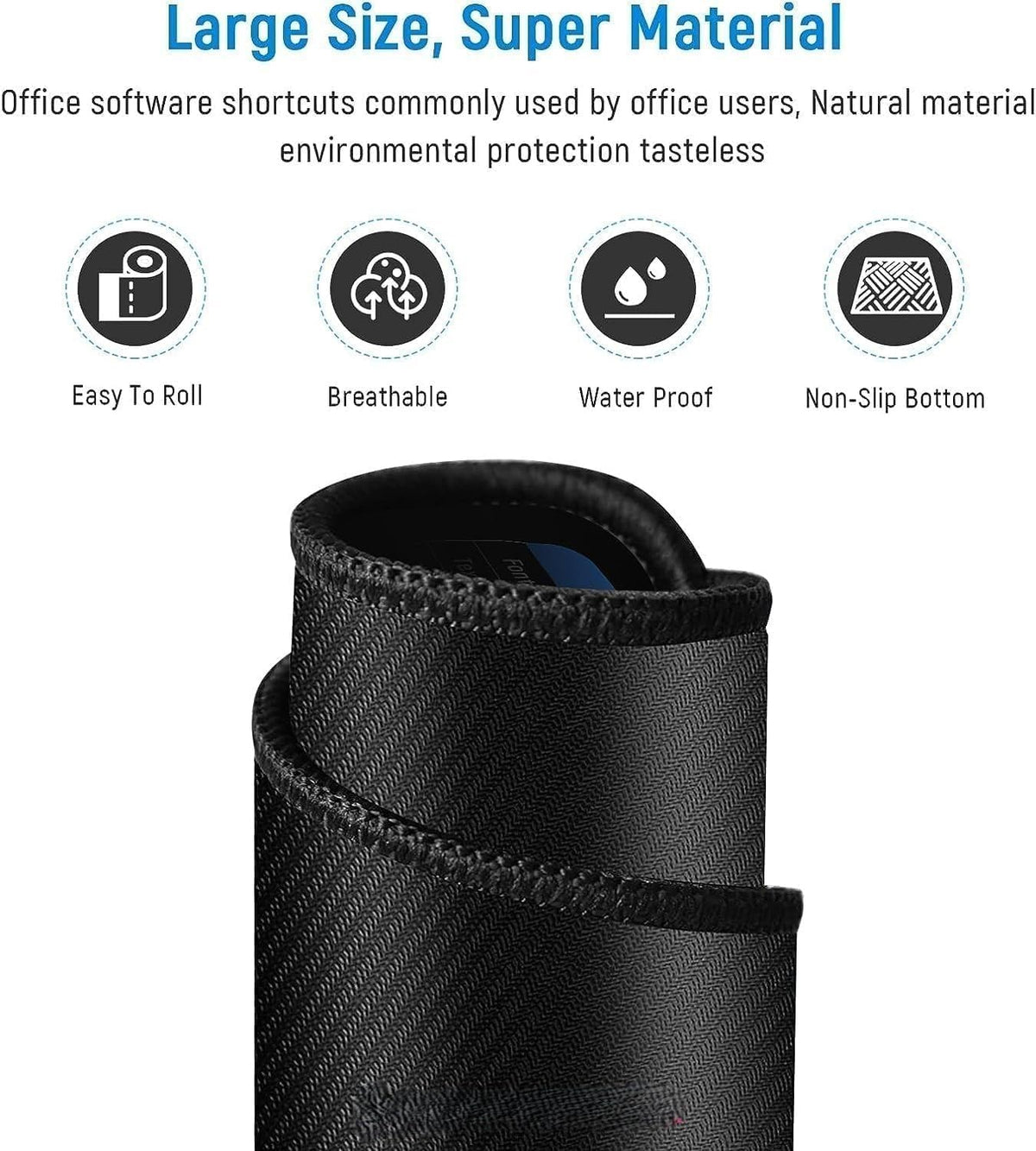 Black textured roll with features listed on a white background