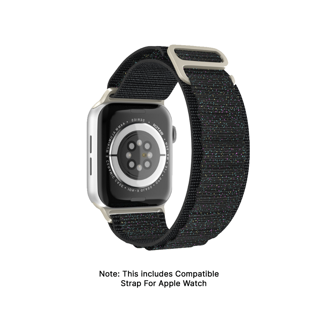 GRUNX Galaxy artisan braided nylon loop Apple Watch band blue-green elastic on Apple Watch Series 9 Indian desk