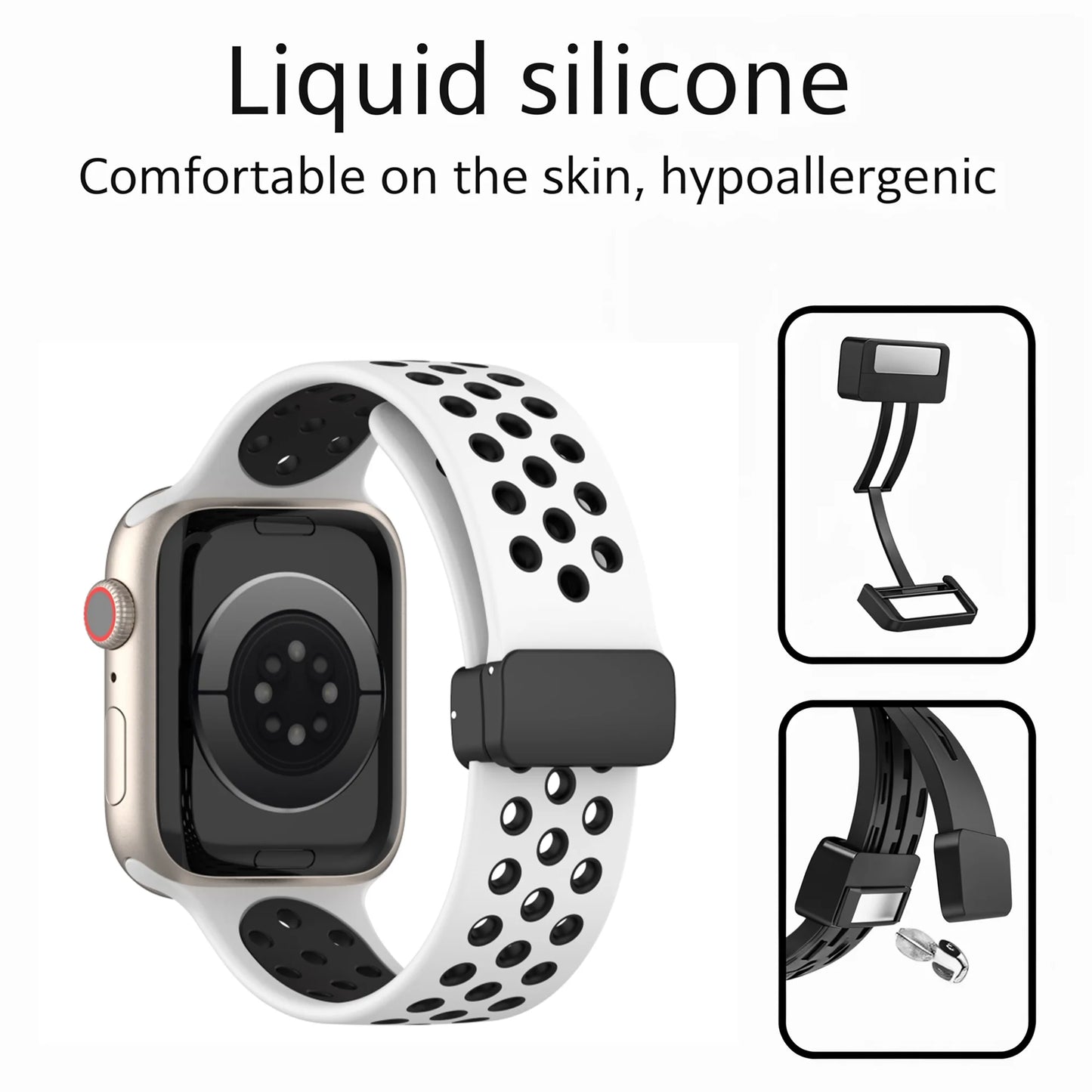 GRUNX Atlanta silicone Apple Watch strap midnight blue white man wearing sleek smartwatch wrist view India