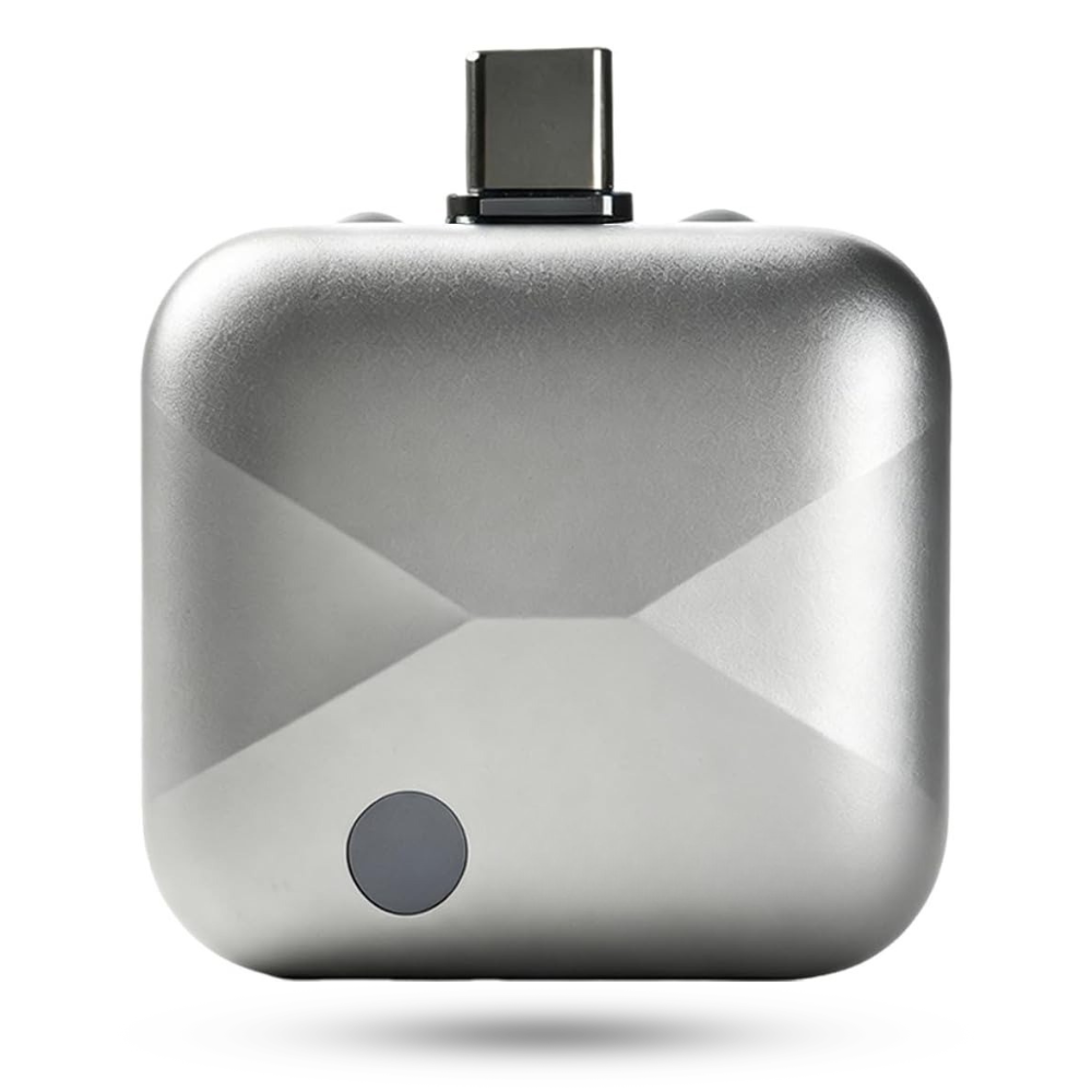 Premium auto stop charging adapter product image showing compact USB-C charging safety device on white background.
