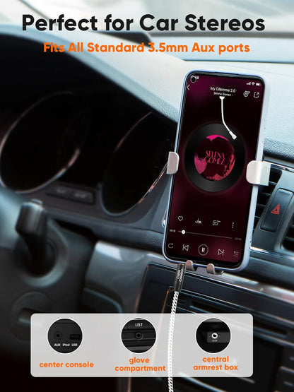 3.5mm aux cable connecting smartphone to car stereo fitting center console glove compartment and central armrest box AUX ports