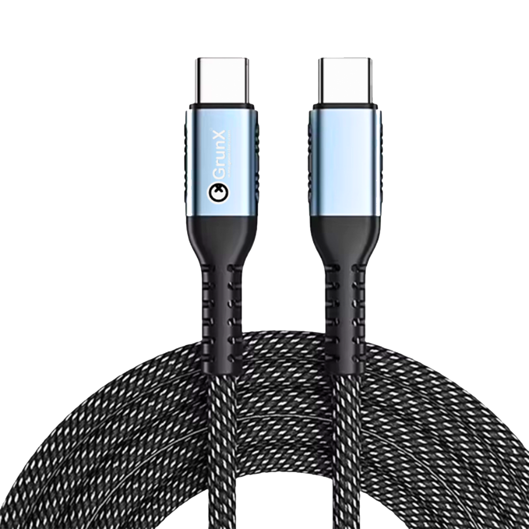 GRUNX Batman 100W USB-C to C charging data transfer cable 1 meter on clean Indian office desk setup