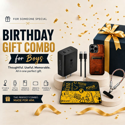 GrunX Birthday Gift Set - Braided Watch Strap, Leather with wallet Phone Case, Gaming Mouse Pad & phone lanyard charm with 60w charging cable