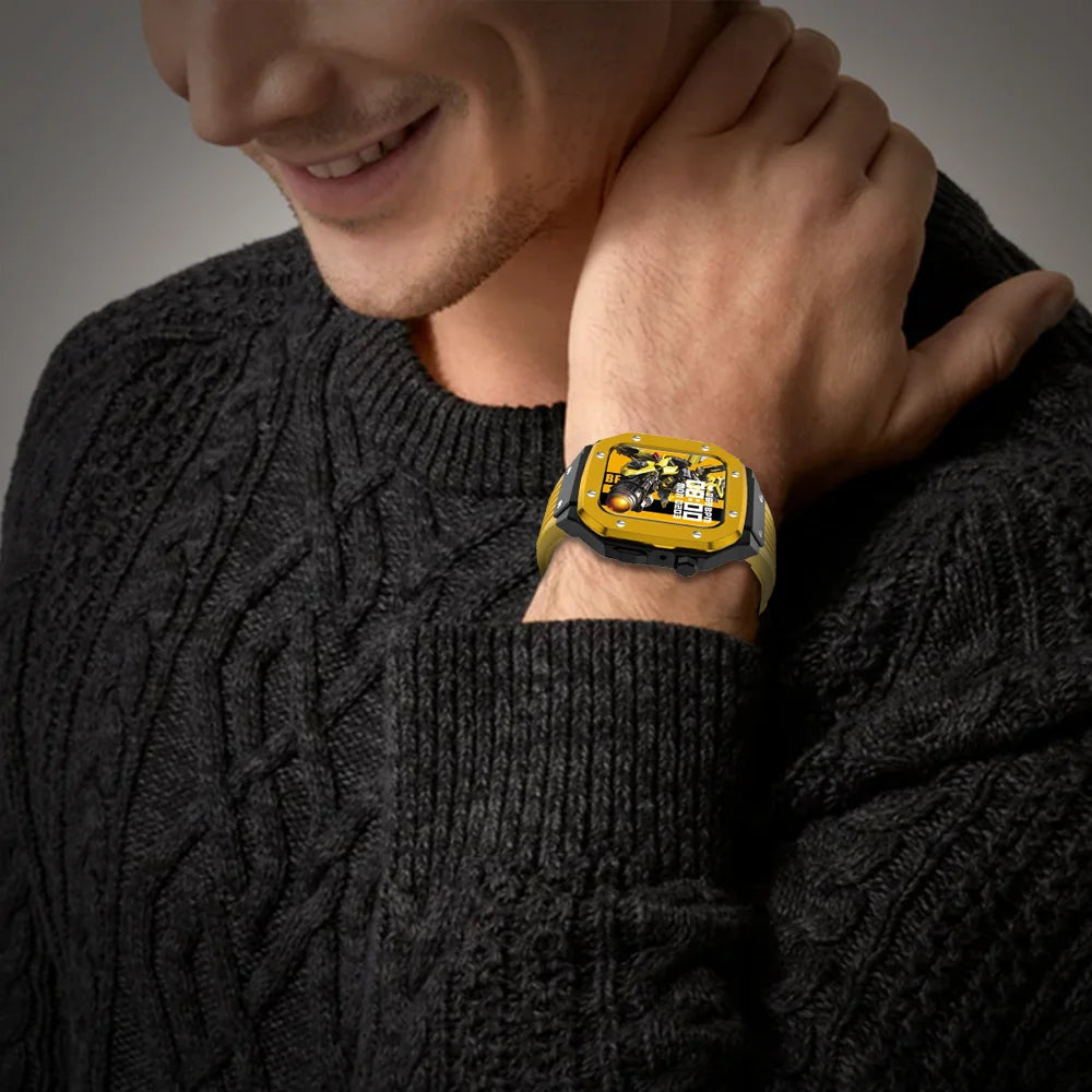 GRUNX Bumblebee silicone Apple Watch strap yellow man wearing smartwatch rugged sport band India