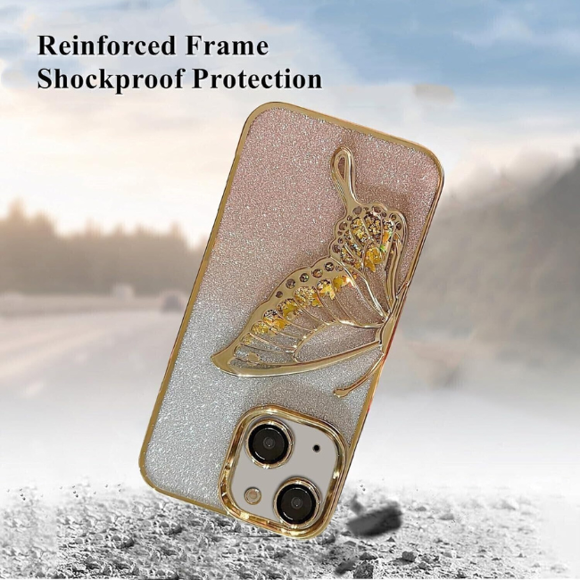 GRUNX Butterfly glitter quicksand iPhone case pink raised screen and camera protection iPhone 14 Pro India