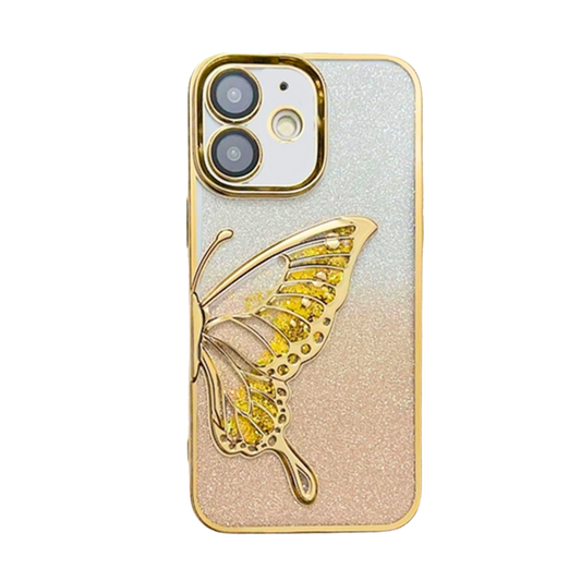 GRUNX Butterfly 3D glitter quicksand iPhone case pink back view iPhone 15 India