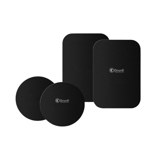 GRUNX Buzz 3M adhesive neodymium phone magnet disc attached to iPhone on magnetic car mount inside Indian car dashboard