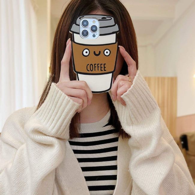 GRUNX Coffee waterproof iPhone case brown placed on cafe countertop India cute design iPhone 15