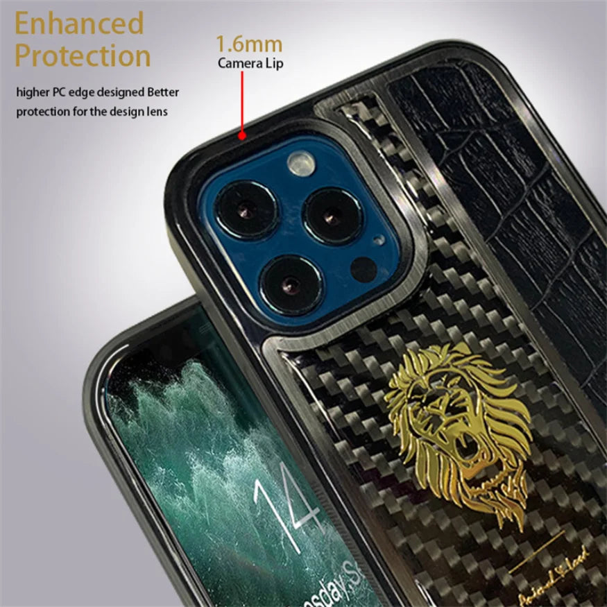 GRUNX Crocs croc pattern leather iPhone case back view showcasing exotic texture bold lion logo Indian professional