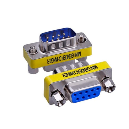 RS232 serial port mini gender changer with male and female DB9 connectors