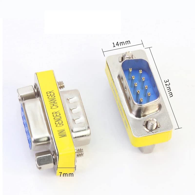 RS232 DB9 gender changer connector size specifications 14mm by 32mm