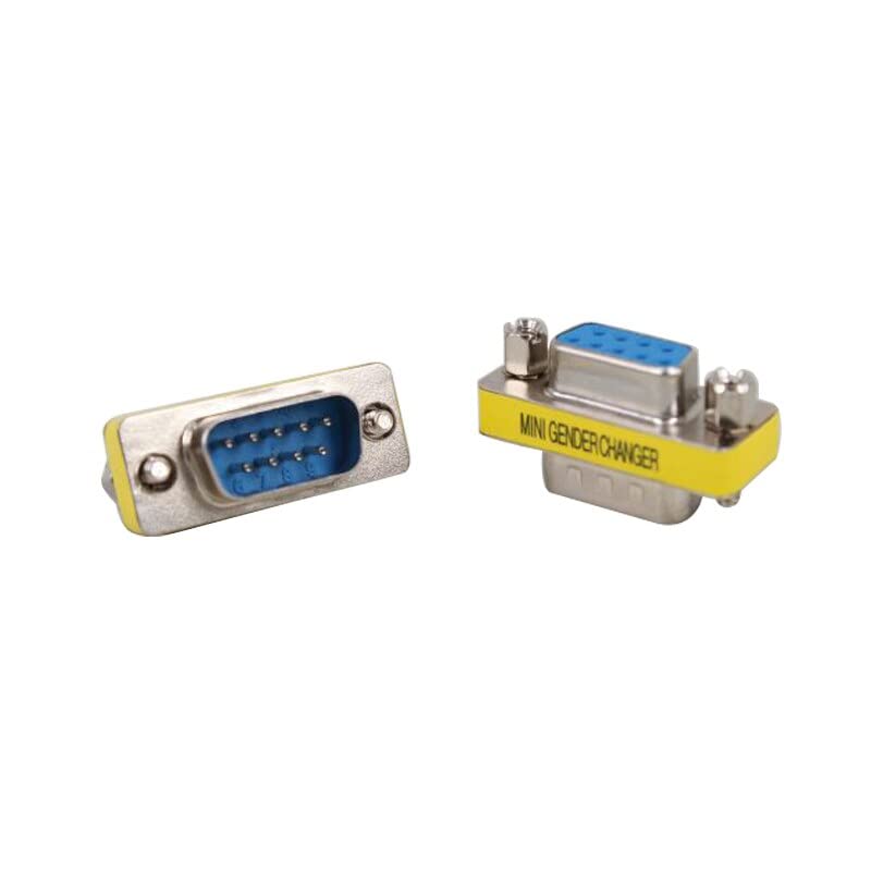 DB9 mini gender changer serial adapter with 9-pin male and female connectors