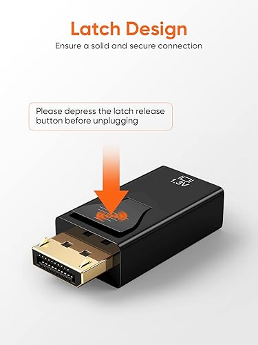 DisplayPort to HDMI adapter secure latch design with latch release button for solid and stable connection