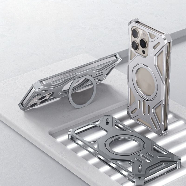 Case and Cover iPhone 15  Silver Magnetic Rotating Stand Dragon GrunX in India