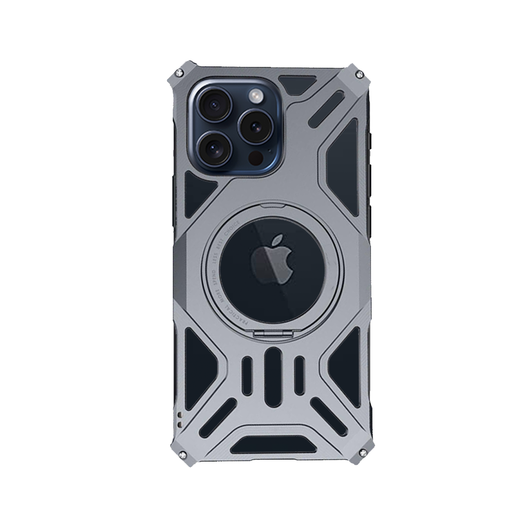 GRUNX Dragon metal magnetic rotating stand frameless armour iPhone case 360° rotation on Indian desk setup