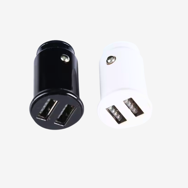 Car charger with Qualcomm Quick Charge 3.0 logo on a black background