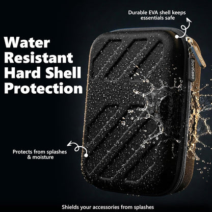 water resistant hard shell EVA tech organizer case, protects accessories from splashes and moisture