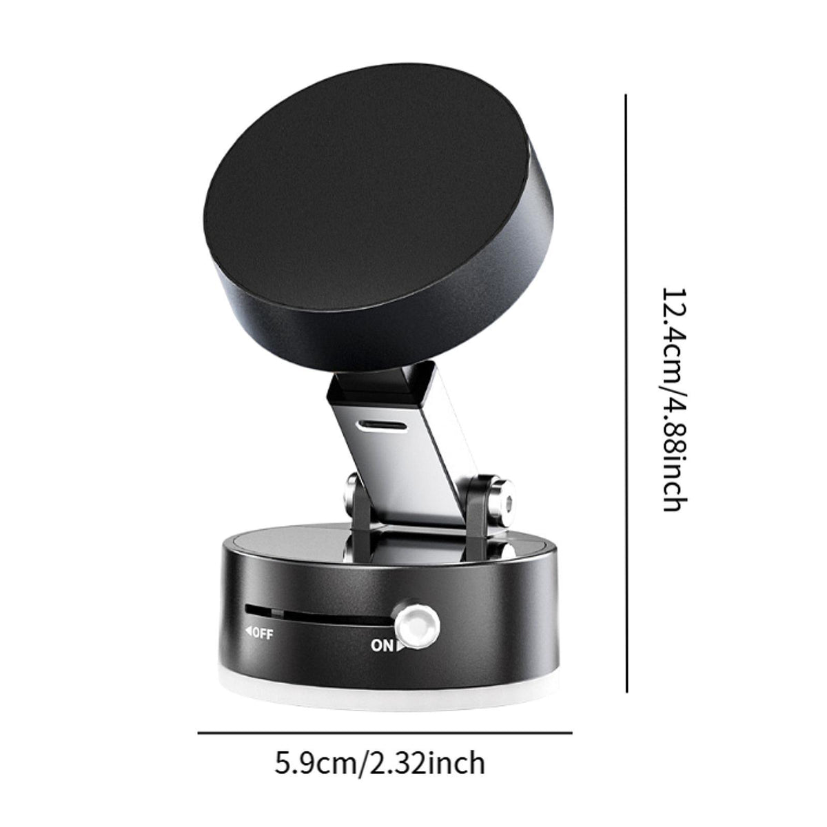 “Black 360° adjustable magnetic car mount and phone holder for dashboards, desks, and workspaces – available at GrunX”