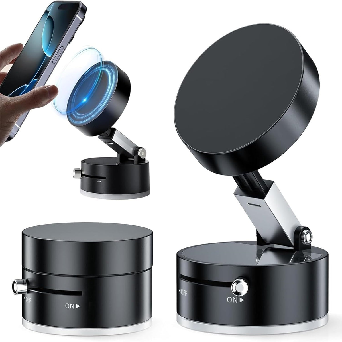 GRUNX Freeze 360-degree magnetic phone holder with powerful neodymium magnet and dual suction mount for car dashboard desk kitchen India