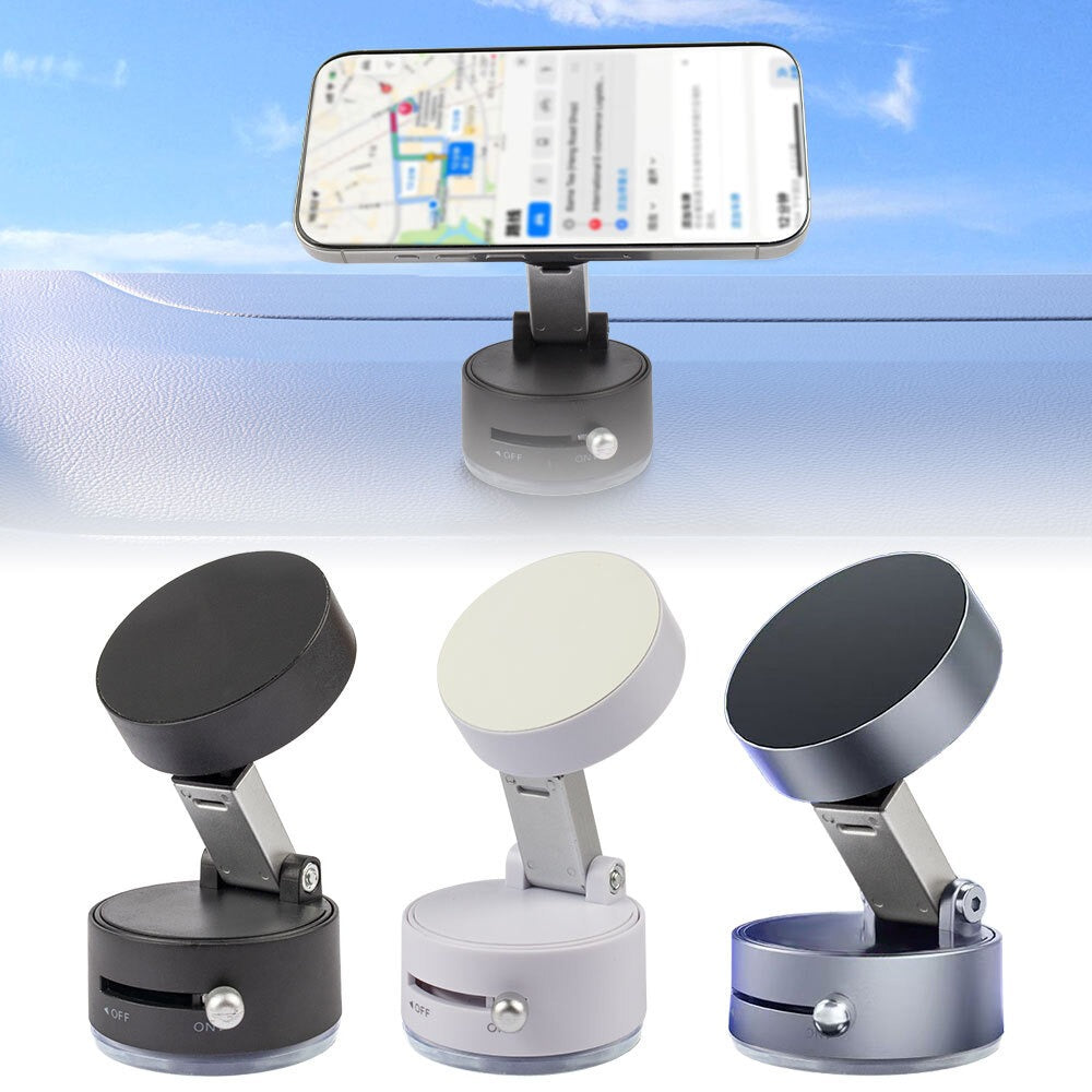 “Black, White ,Grey aluminum 360° magnetic phone mount, universal smartphone holder with suction base – available at GrunX”