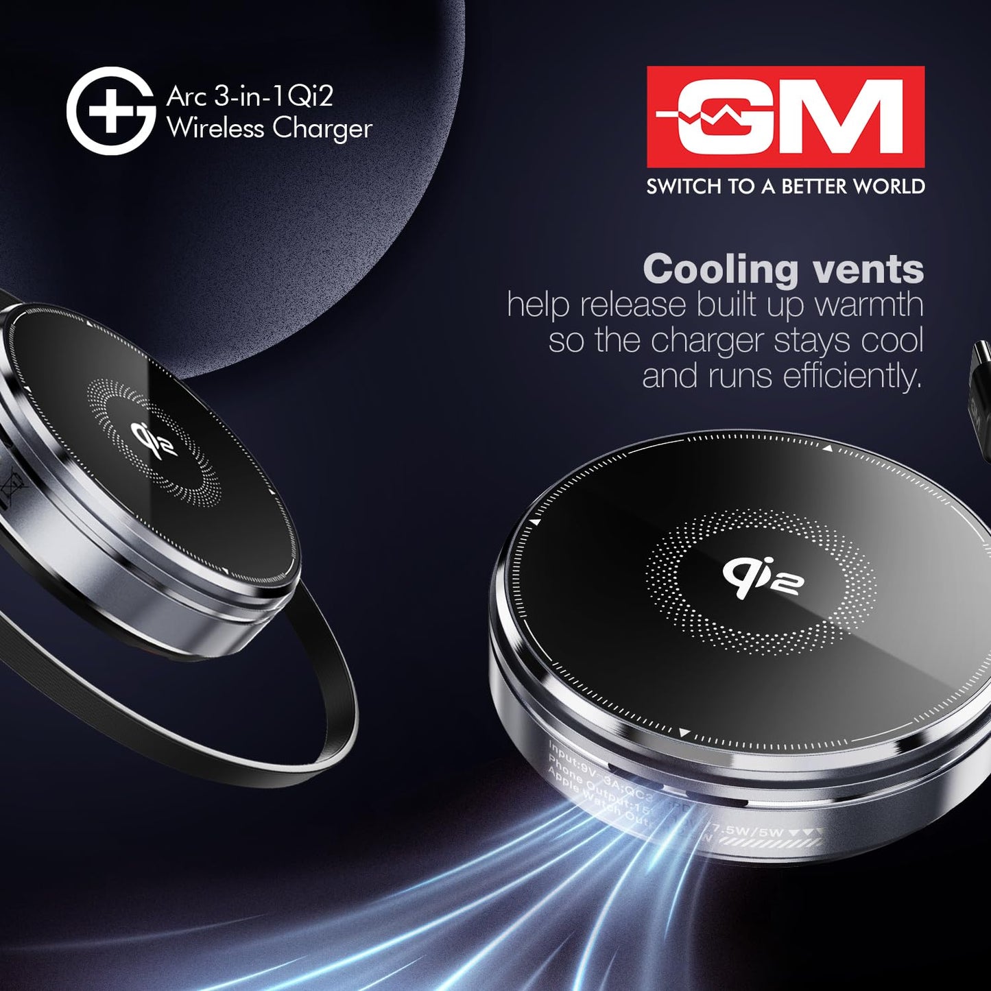 GM 3-in-1 Magnetic Qi2 Wireless Charger for iPhone