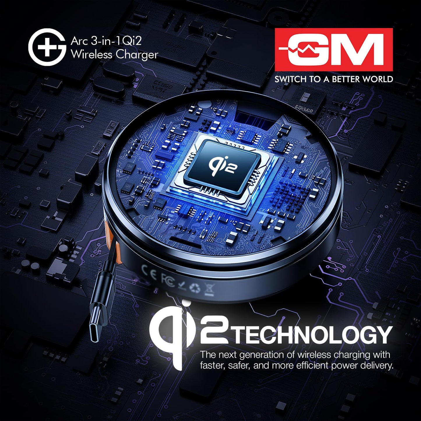 GM 3-in-1 Magnetic Qi2 Wireless Charger for iPhone