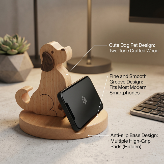 Mobile Stand and Holder Mobile Stand  Adjustable Wooden Dog-Shaped Phone Stand Side View Moti GrunX in India