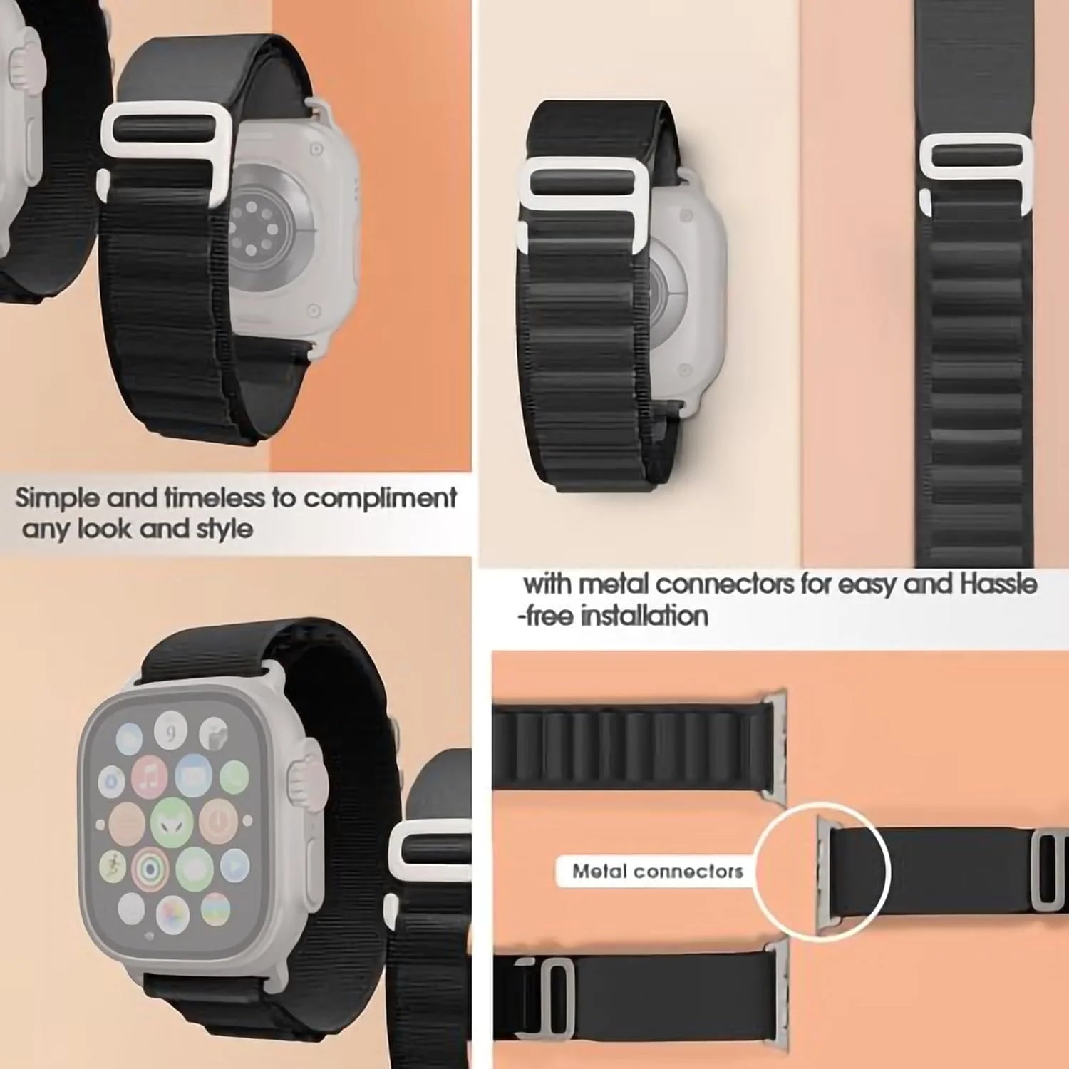GRUNX Game black nylon Apple Watch strap versatile formal casual active wear all series India
