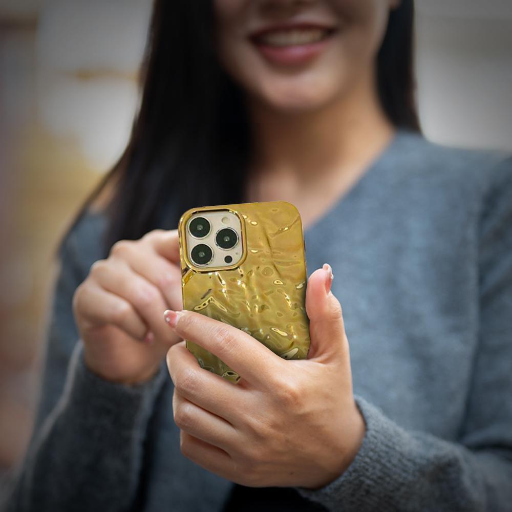 GRUNX Goldie gold iPhone case back view showing full luxurious gold finish and precise camera cutout detail
