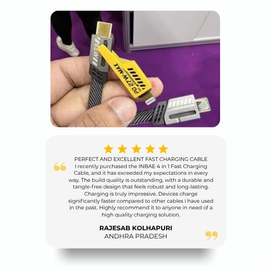 GrunX 5-Star Customer Review - Rajesab Kolhapuri from Andhra Pradesh - INBAE 4-in-1 Fast Charging Cable Review - Durable Tangle-Free Design Faster Charging
