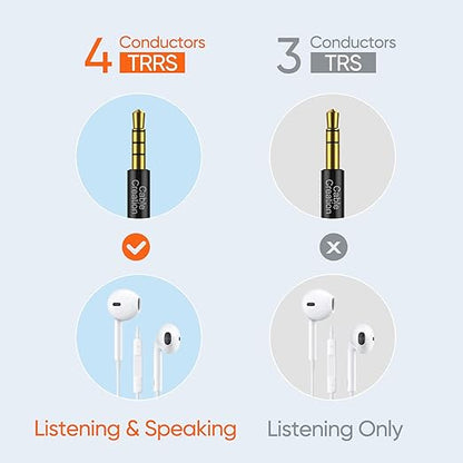 3.5mm aux cable 4 conductor TRRS plug supports listening and speaking versus 3 conductor TRS plug for listening only comparison