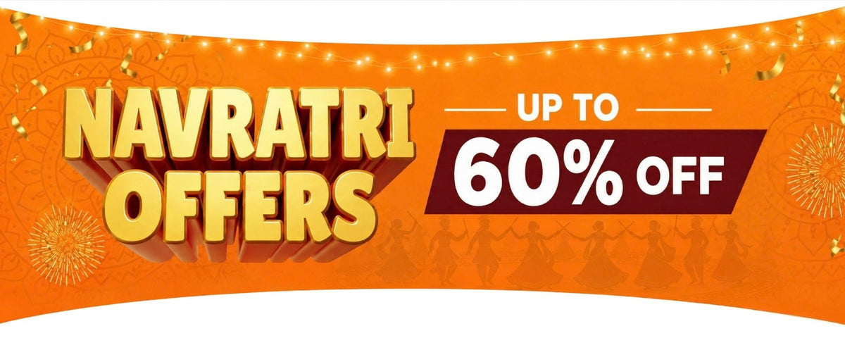 GrunX Navratri offers on mobile accessories, fast charging cables, GaN chargers, power banks and portable gadgets with up to 60% off, festive orange sale banner with garba dancers