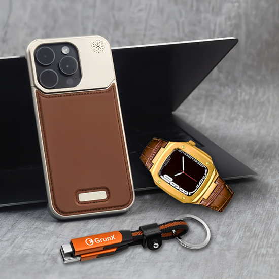 GRUNX iPhone case watch strap and charging cable combo bundle gift set