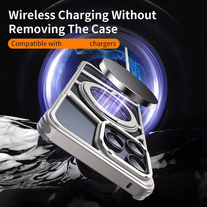 GRUNX Hiccup iPhone 14 silver case snapped onto MagSafe charger wireless charging no removal India