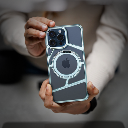GRUNX Hiccup silver magnetic iPhone 16 case back view slim lightweight high-gloss cut edge India