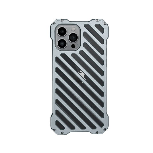 GRUNX Hollow shockproof aluminium iPhone 15 case dark gray back view hollow grill design India