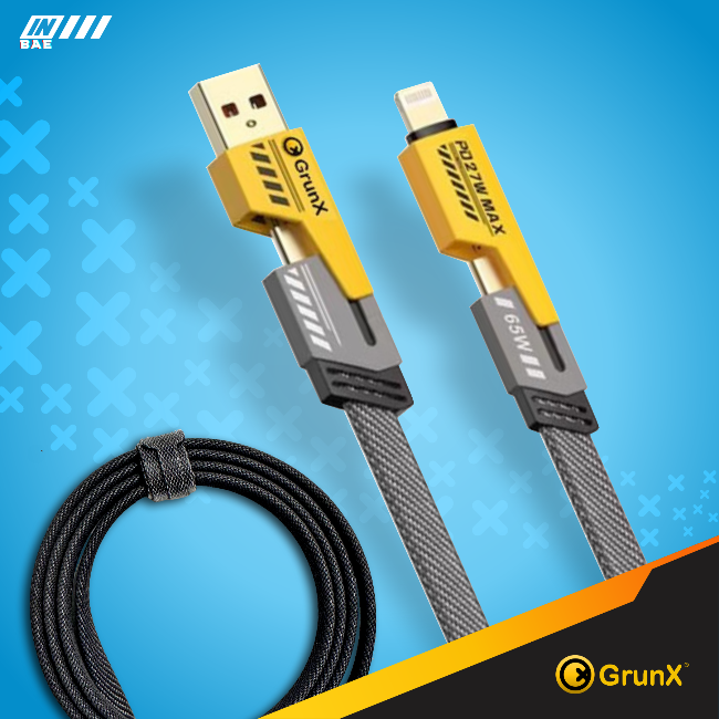 Charging Cable 2025 Android and Apple Devices 1.2 Meter Yellow Black Gold Plated INBAE GrunX in India