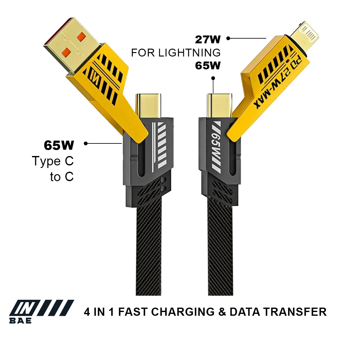 4 in 1 fast charging cable with USB-C and Lightning connectors