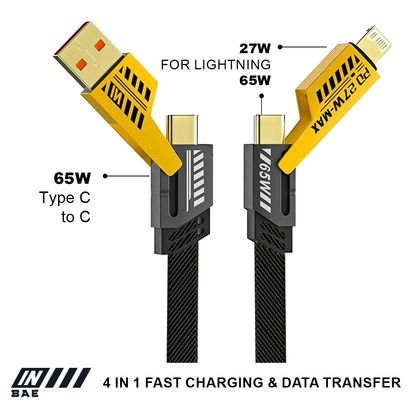 4 in 1 fast charging cable with USB-C and Lightning connectors