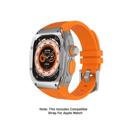 GRUNX Indian luxury titanium stainless steel Apple Watch Ultra rugged metal frame orange silicone strap 49mm India