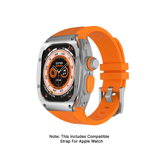 GRUNX Indian luxury titanium stainless steel Apple Watch Ultra rugged metal frame orange silicone strap 49mm India