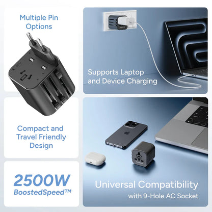International travel socket compatible with 150 plus countries GRUNX India