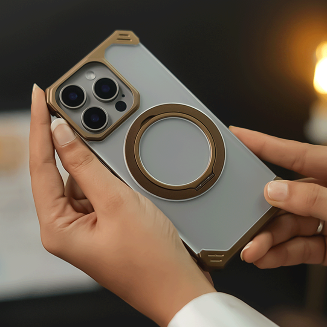 Case and Cover iPhone 16, 16 Pro, 16 Pro Max  Natural Titanium Metal Stand Joker  GrunX in India