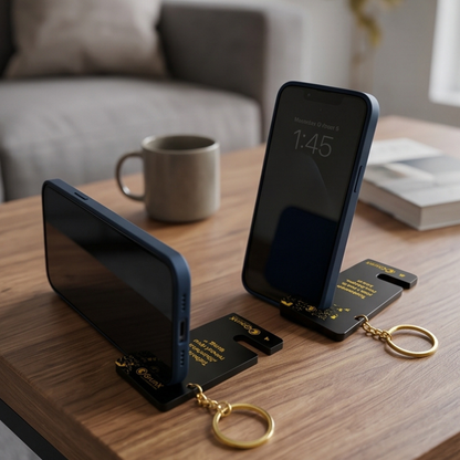 Mobile Stand and Keychain Smartphones  Adjustable Black & Yellow Holding Smartphone Upright Pushpa Grunx in India