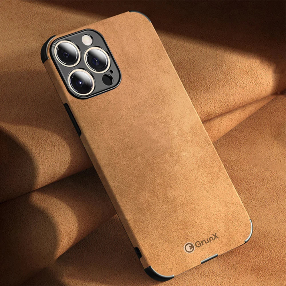 GRUNX King iPhone 16 Pro lambskin light brown leather case slim luxury feel India daily use