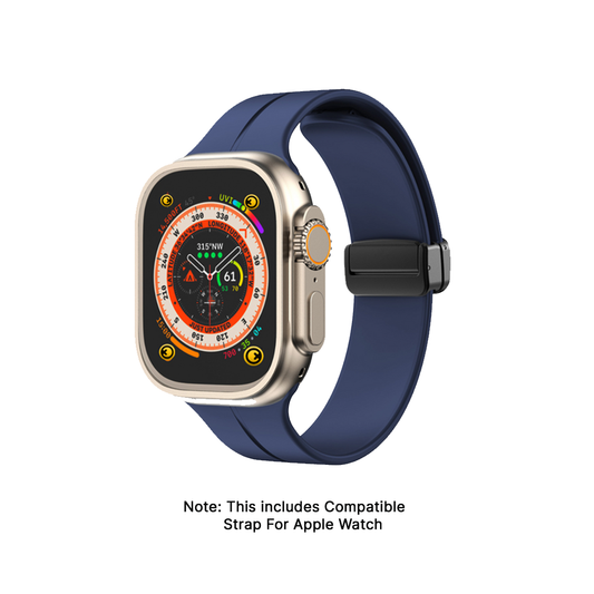 GRUNX Kite midnight blue vegan leather Apple Watch strap with stainless steel magnetic buckle showing compatibility all Series India