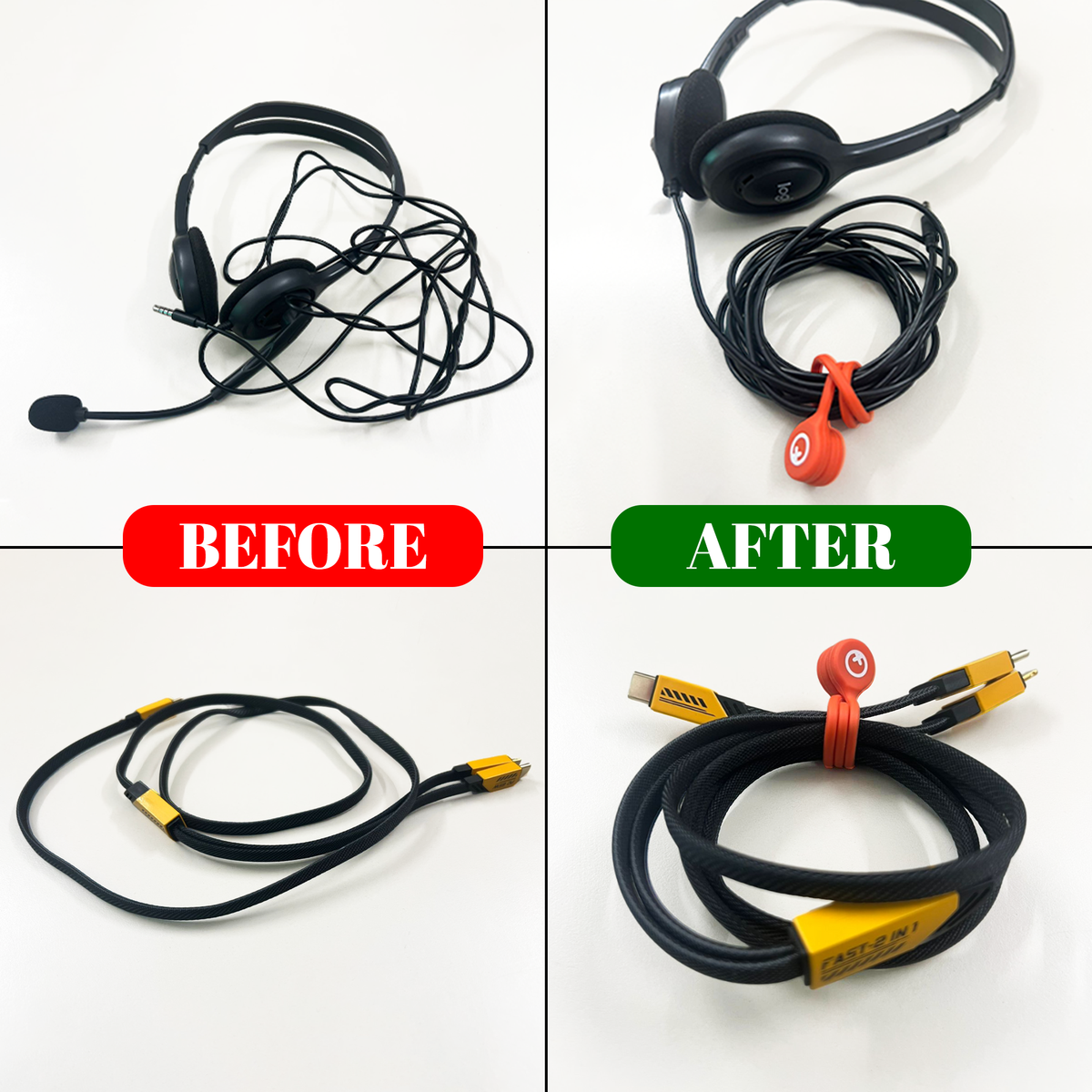 GRUNX Loki silicone cable ties displaying magnetic attachment to metal desk surface with organized cords India