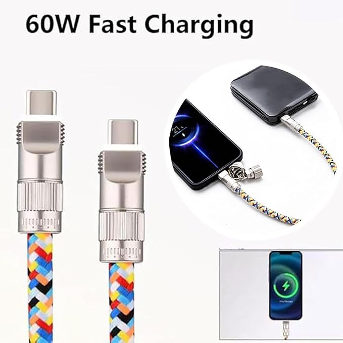 GRUNX Loop USB-C lanyard cable 60W powering iPhone 15 and OnePlus device simultaneously shown on study desk
