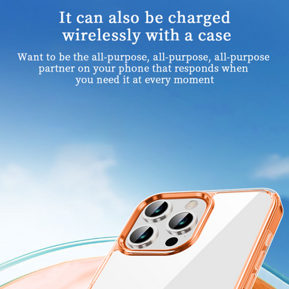 Lotus Airbag clear iPhone drop protection case with stylish Rose Gold bumper and integrated ring kickstand for hands-free vertical and horizontal viewing on iPhone 15 Pro Max.